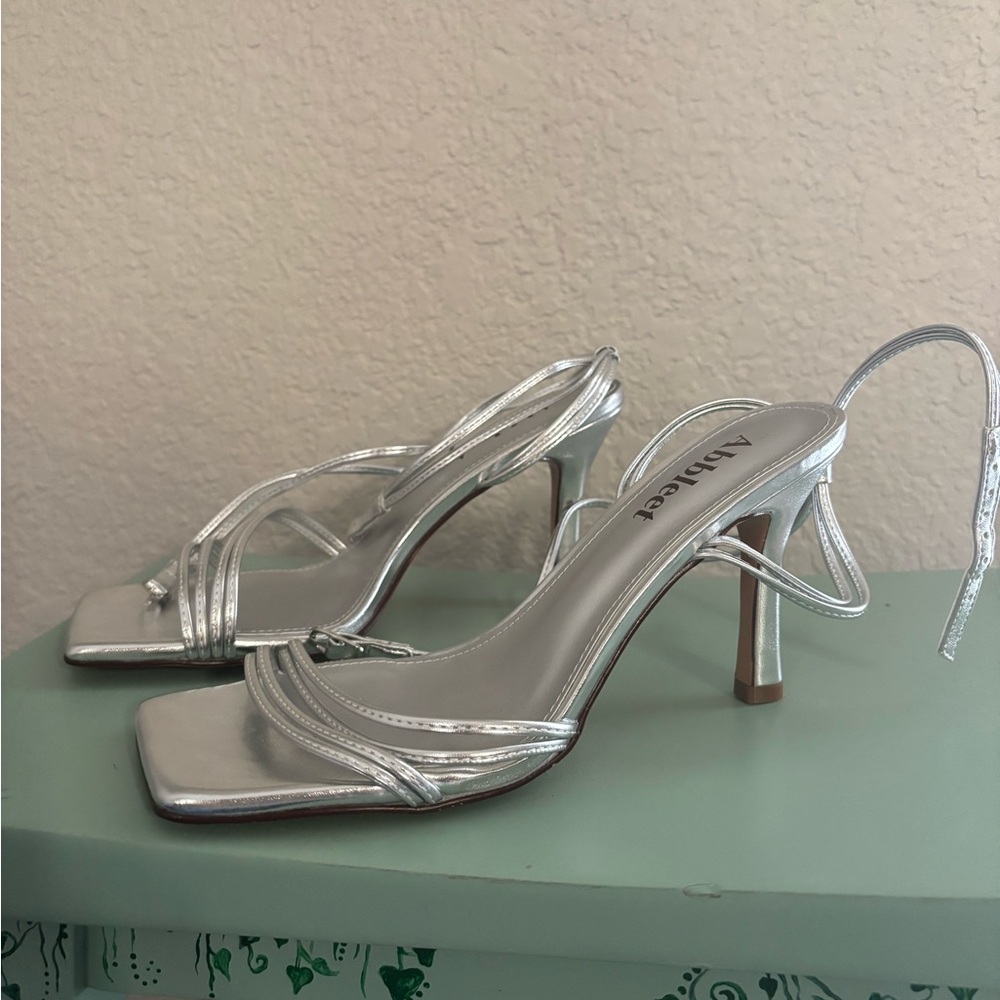 Abbleet Women’s Strappy Heels Square Toe Silver🪐 - Picture 3 of 5